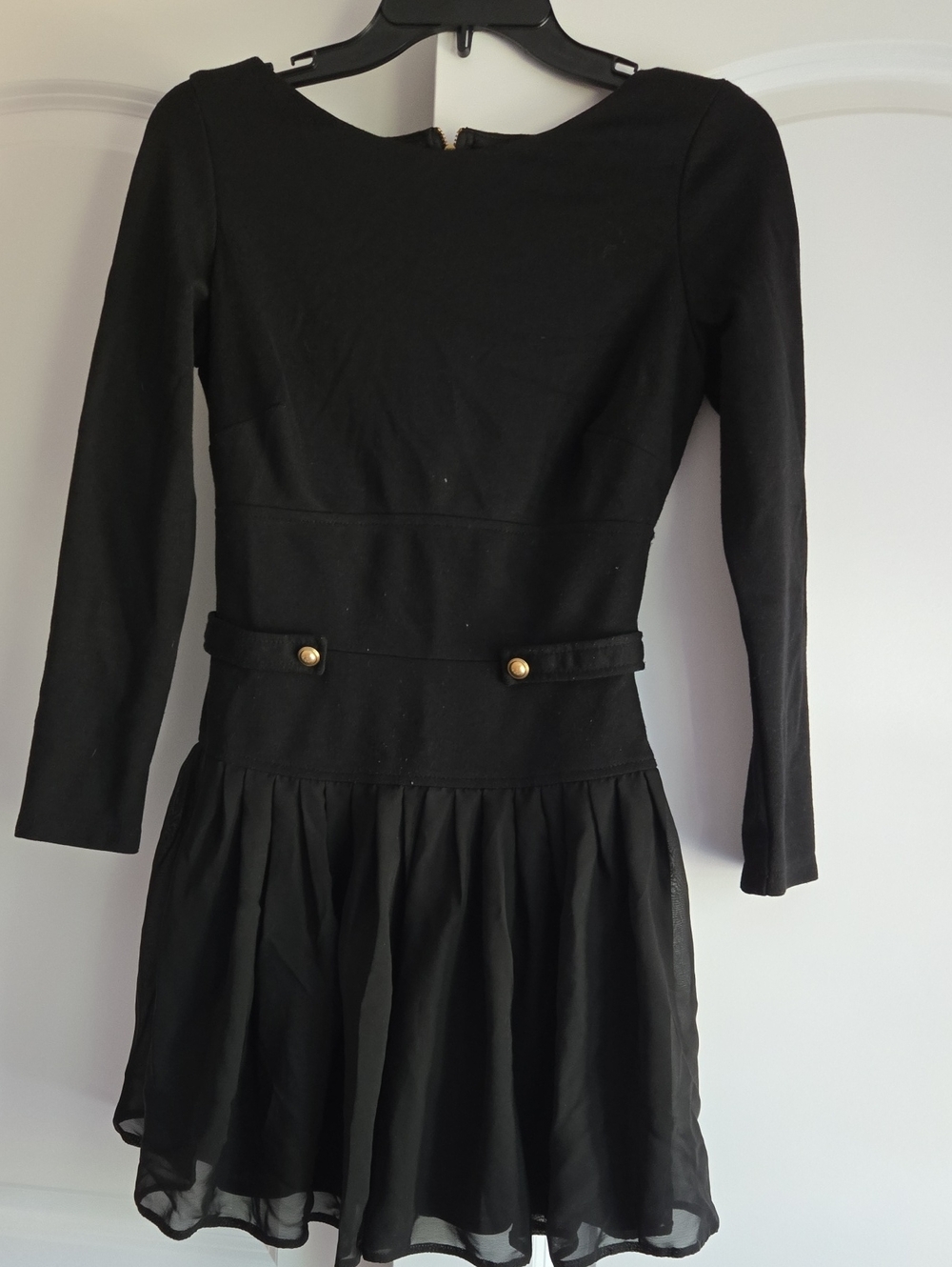 ASOS Petite Black Long-Sleeve Fit & Flare Dress with Gold Buttons